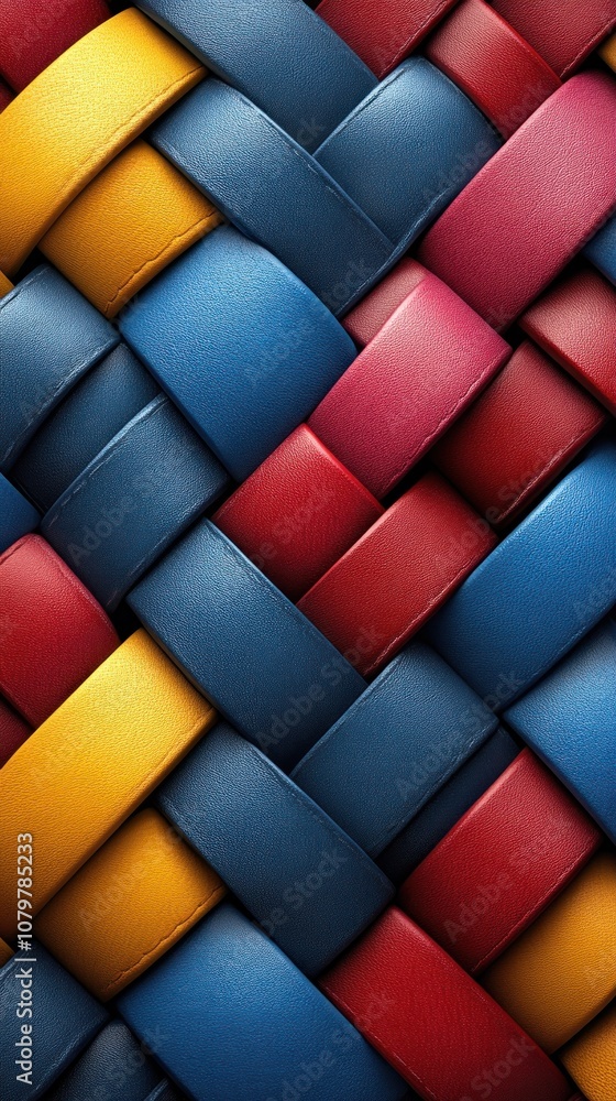 Poster colorful woven pattern showcasing intricate design and texture.