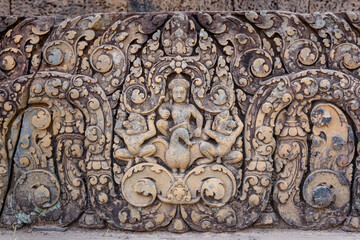 Bas-relief Sculpture at Banteay Srei temple Siem Reap, Cambodia.