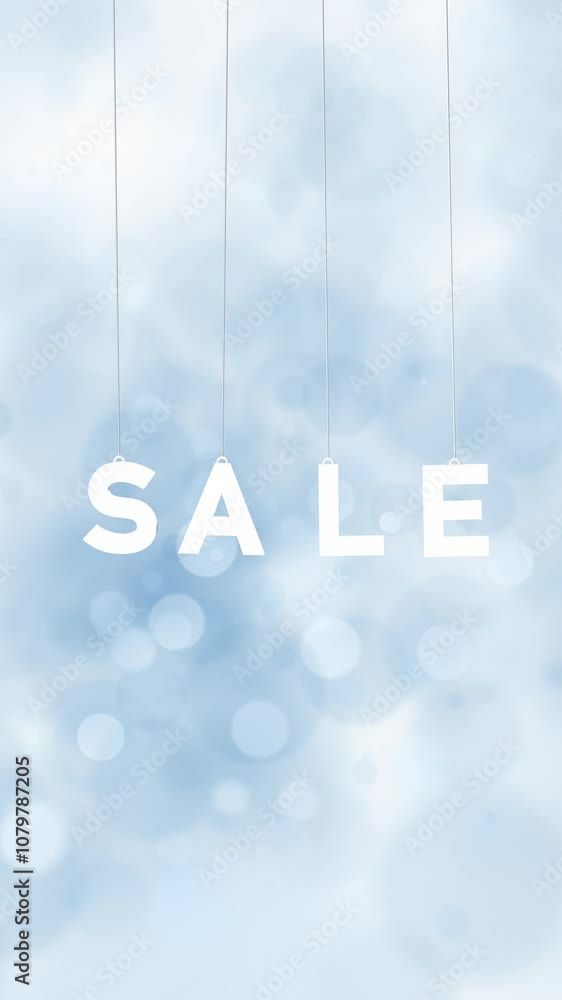 Poster bright soft blurred circle bokeh with swinging sale word vertical loop background.