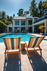 Fototapeta premium Poolside chairs patio house
