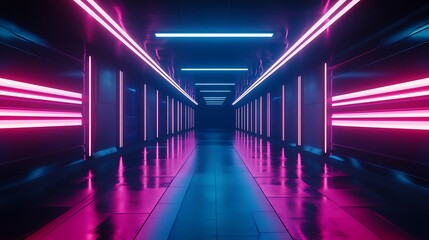 Neon Lights Illuminate a Futuristic Corridor