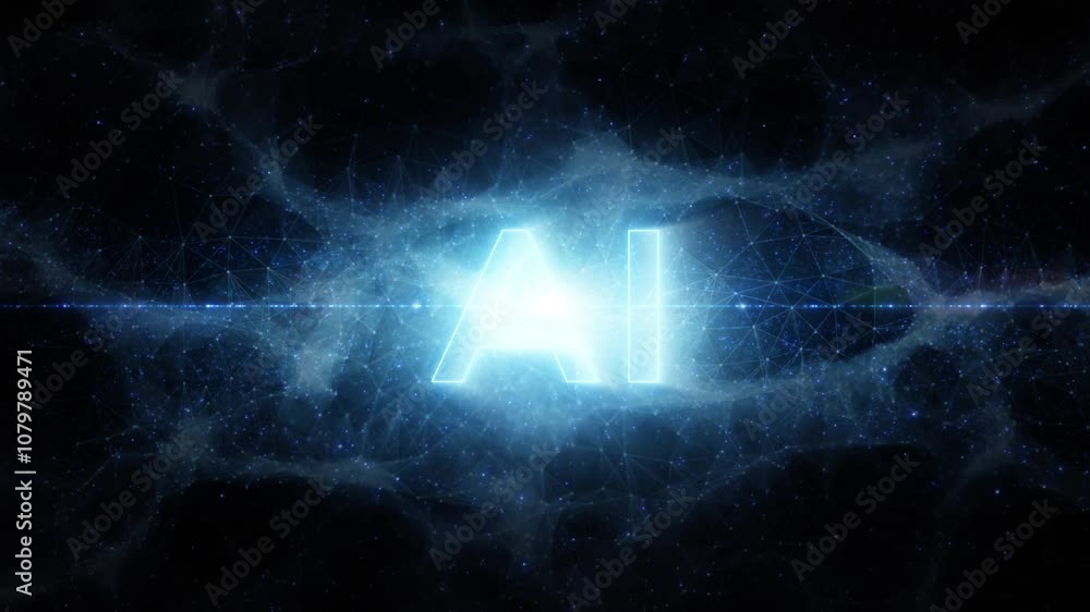 Poster futuristic digital cybrespace with ai caption looping background.