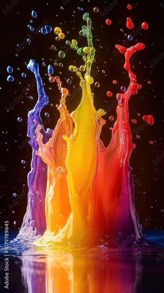 Poster vibrant splashes of color resembling a dynamic liquid explosion.