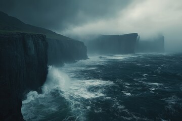 Fototapeta premium Dramatic cliffs and crashing waves in a stormy coastal landscape
