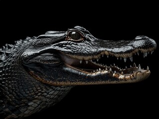 Obraz premium Close-up of a fierce alligator with its mouth open, revealing sharp teeth
