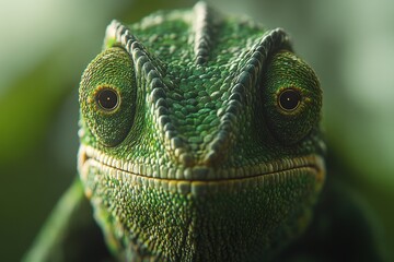 Fototapeta premium Close-up of a vibrant green chameleon with large, expressive eyes