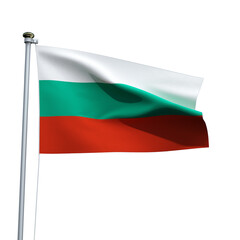 Obraz premium Bulgaria flag on a pole waving isolated on white background