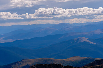The view from the top of Mount Blue Sky in Colorado. Stunning mountain landscape showcasing vast...