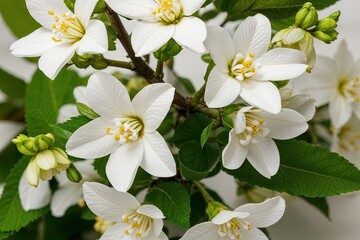 Fototapeta premium Elegant Jasmine Flowers with Aromatic Petals on a White Background for Sophisticated Design Projects