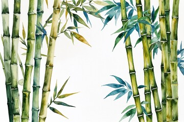 Peaceful Bamboo Watercolor Artwork with Bright Colors and Ample Empty Space