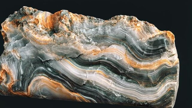 Agate's Abstract Art: A mesmerizing close-up of a raw agate stone, revealing its intricate patterns of swirling colors and textures. The vibrant bands of green, orange.