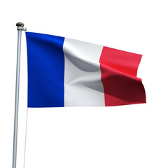 France flag on a pole waving isolated on white background