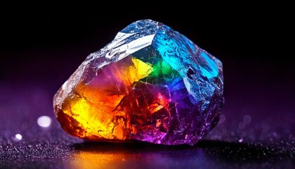 虹色に輝く高価で神秘的な原石 宝石 七色