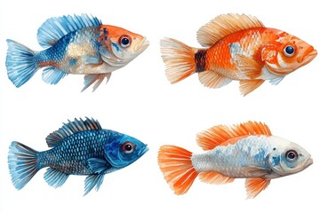 A colorful illustration of four distinct fish species, showcasing their vibrant features.