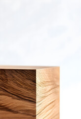 Square wooden stand in the form of a cube on a white background