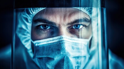 close-up of a medical professional wearing protective gear