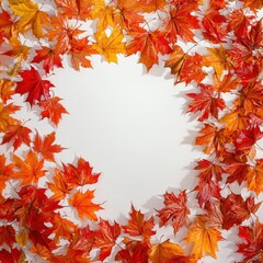 Fototapeta premium Vibrant autumn leaves frame a white background