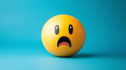 A lamenting emoji face on an isolated blue background, symbolizing lamenting and sadness.