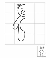 Symmetry drawing for kids, draw the other half side teddy bear activity for kindergarten, complete picture worksheet, Symmetry worksheet