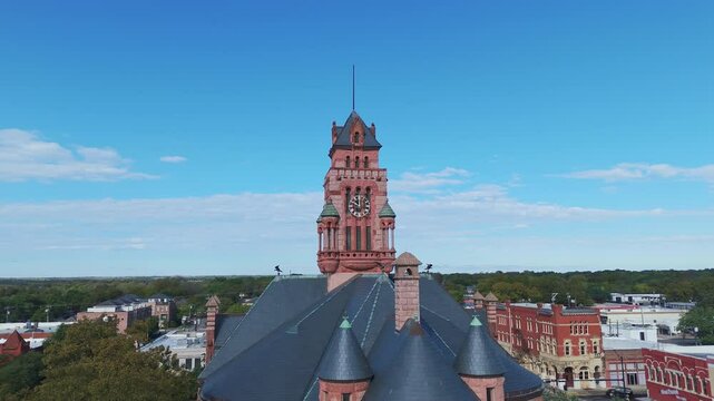 Aerial of Waxahachie Texas Courthouse and Clock Tower