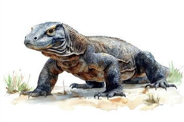 Obraz premium A realistic illustration of a Komodo dragon in a natural setting.