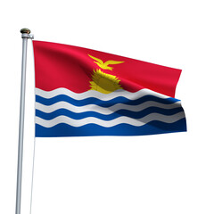 The Kiribati flag on a pole waving isolated on a white background