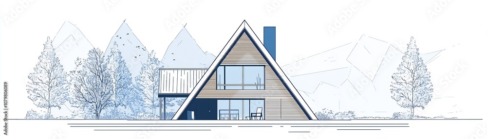 Poster minimalist a frame cabin in snowy scandinavian landscape with crisp lines and simplistic design
