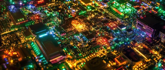 Obraz premium Vibrant cityscape at night with a stunning display of colorful lights and architecture