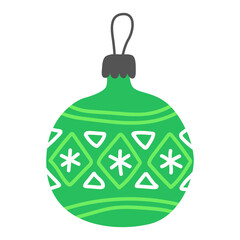 Green christmas ball isolated on white. New Year's toy. Christmas tree decor. Cute cartoon illustration.	