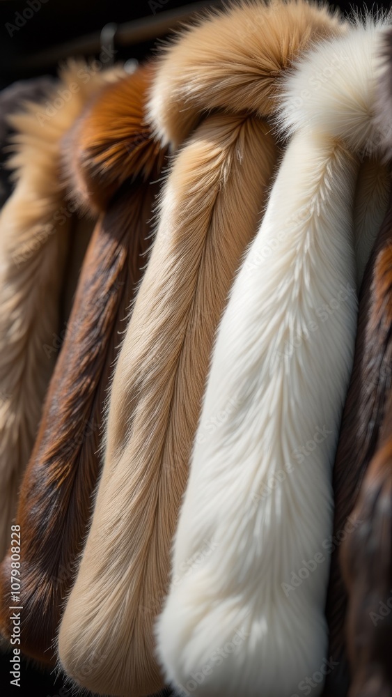 Poster a row of fur coats with different colors and textures