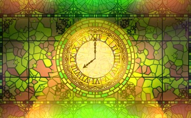 ゴシックアンティーク★ステンドグラスの時計のフレーム背景壁紙