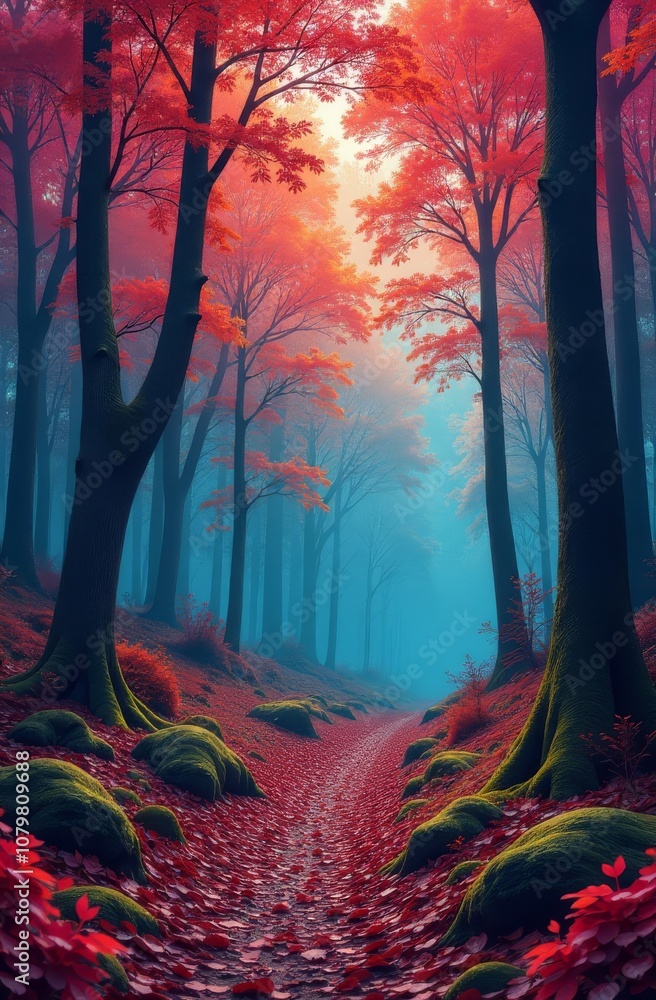 Poster A forest path with trees in the background