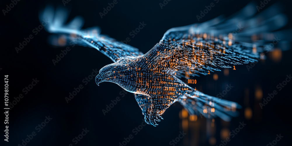Aufkleber digital illustration of eagle made of binary code, symbolizing technology and freedom. glowing binary numbers form shape of eagle, creating futuristic and dynamic image