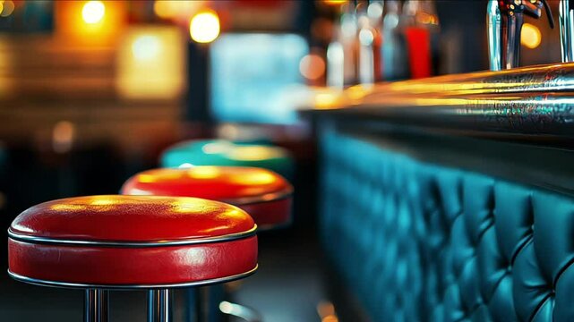 Retro and vintage stools in a diner, restaurant or cafeteria interior