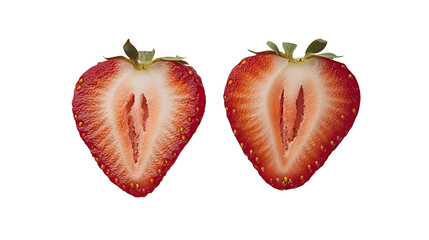 Sweet, ripe strawberry cut in half, isolated on white background