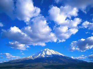 Fototapeta premium Majestic snow-capped mountain peak under a dramatic cloudy sky