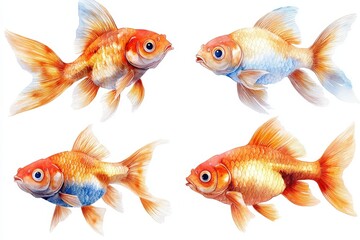 Fototapeta premium Four colorful goldfish illustrated in a playful, artistic style.