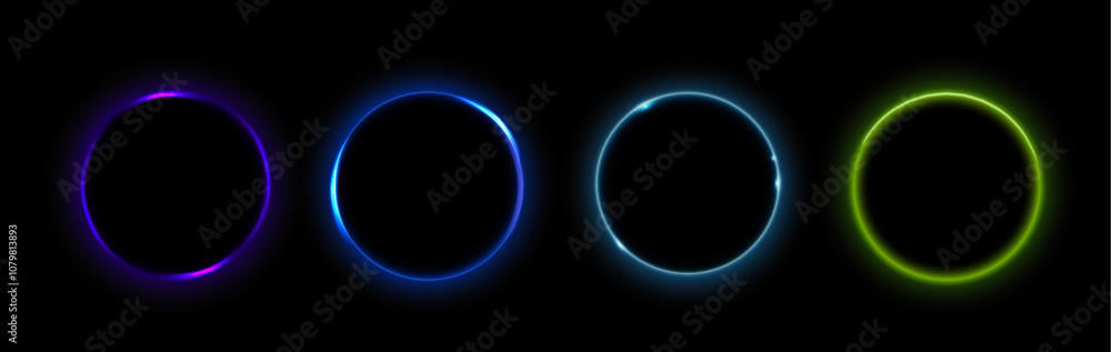 Poster moon or solar eclipse circles set isolated on black background. vector realistic illustration of neo