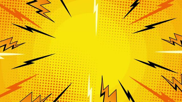pop art comic background with a striking lightning bolt and vibrant colors with space for text seamless 4k video background motion pop art design