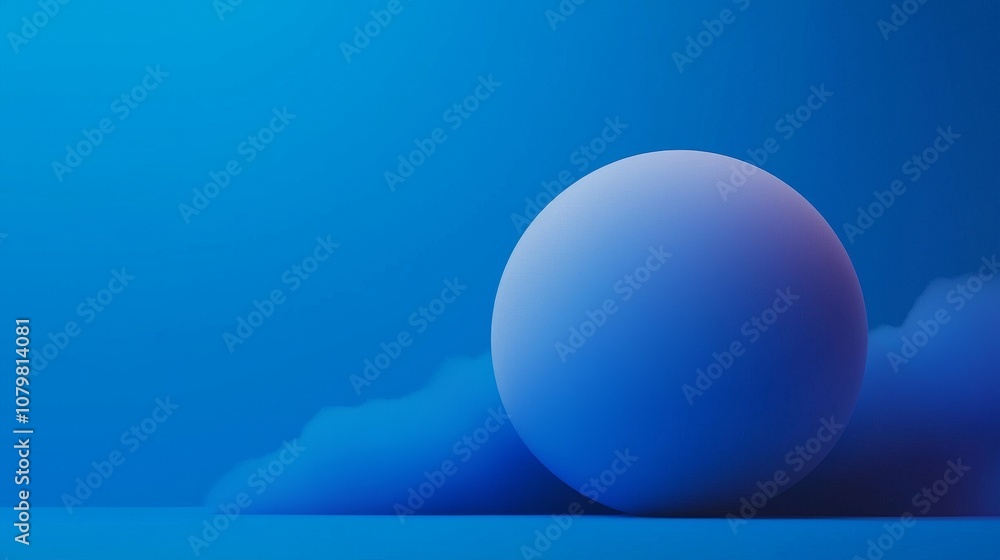Poster a smooth blue sphere rests on a soft cloud against a gradient blue background, creating a serene and