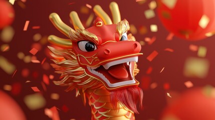 Celebrate chinese new year with a festive cartoon dragon in a colorful parade