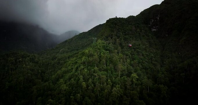 Breathtaking views on Sun World Fansipan gondola ride on cableway, Sapa. Aerial