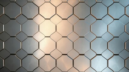 Naklejka premium Hexagonal abstract metal background with light reflections shining brightly, futuristic, metal