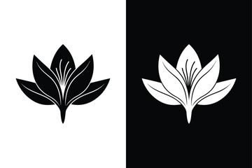 Saffron Crocus Flower Icon. Simple Black and White Silhouettes in Vector Design