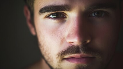 Obraz premium Close-up portrait of a thoughtful man with intense gaze