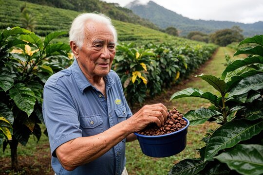 Senior Citizen Exploring Historic Brazilian Coffee Plantation with Rich Ecological Heritage