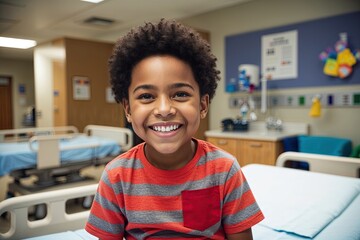 Inspiring Smiling Child in Pediatric Cancer Ward Spreading Hope and Joy