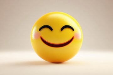 Fototapeta premium 3D cartoon smiling emoji face, isolated on white, happiness, cartoon, vibrant