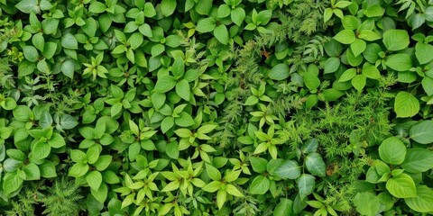 Lush collection of greenery leafy plants forest herbs and tropical leaves jungle