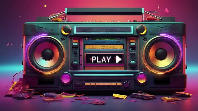 An old radio with a retro theme. Seamless 4K looping timelapse video animation background